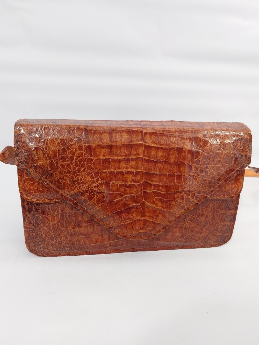 Vintage Brown Croc Embossed Leather Shoulder Bag Envelope Flap - Picture 2 of 5